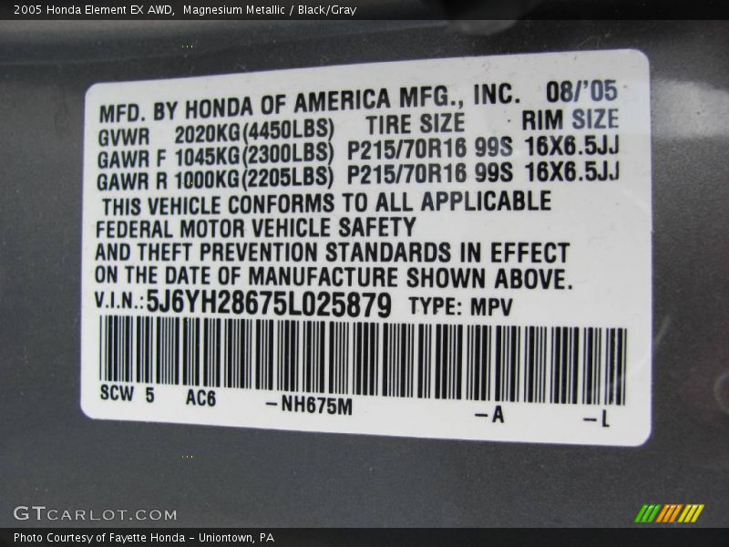 Magnesium Metallic / Black/Gray 2005 Honda Element EX AWD