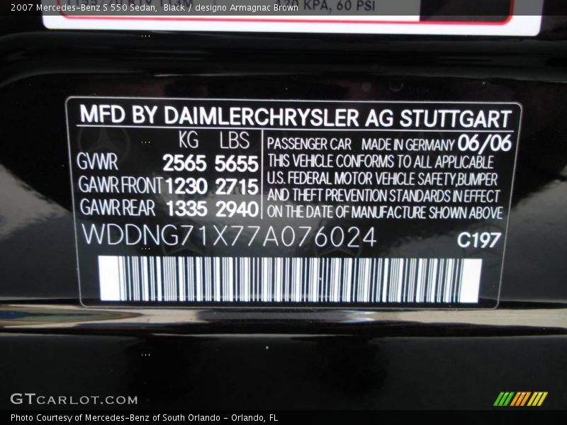 Black / designo Armagnac Brown 2007 Mercedes-Benz S 550 Sedan