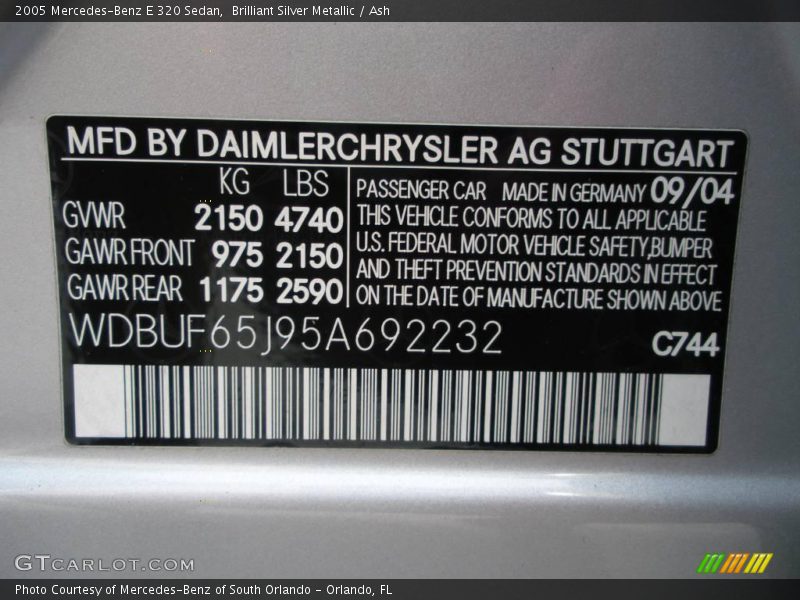 Brilliant Silver Metallic / Ash 2005 Mercedes-Benz E 320 Sedan