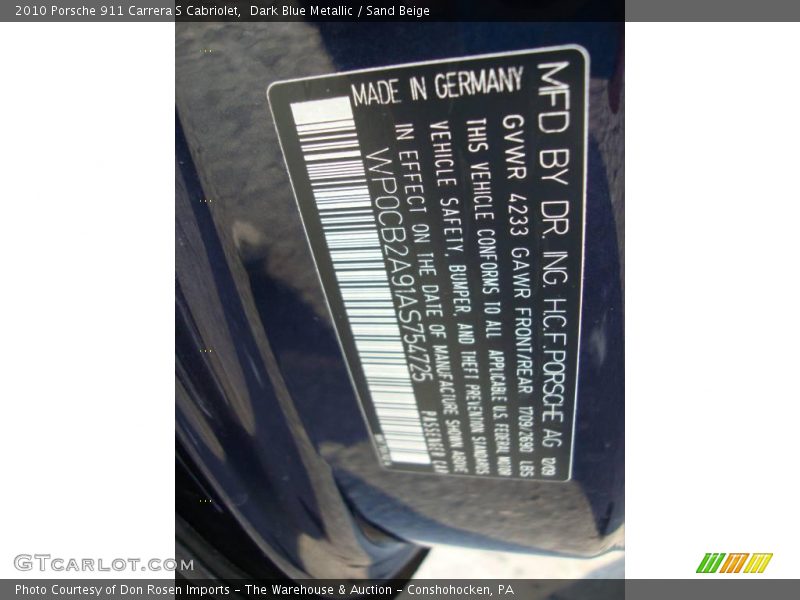 Dark Blue Metallic / Sand Beige 2010 Porsche 911 Carrera S Cabriolet