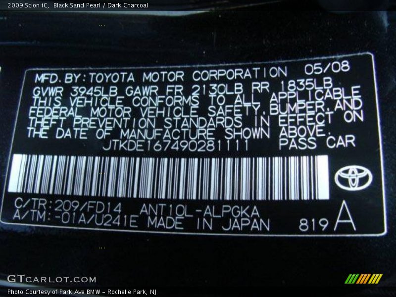 Black Sand Pearl / Dark Charcoal 2009 Scion tC