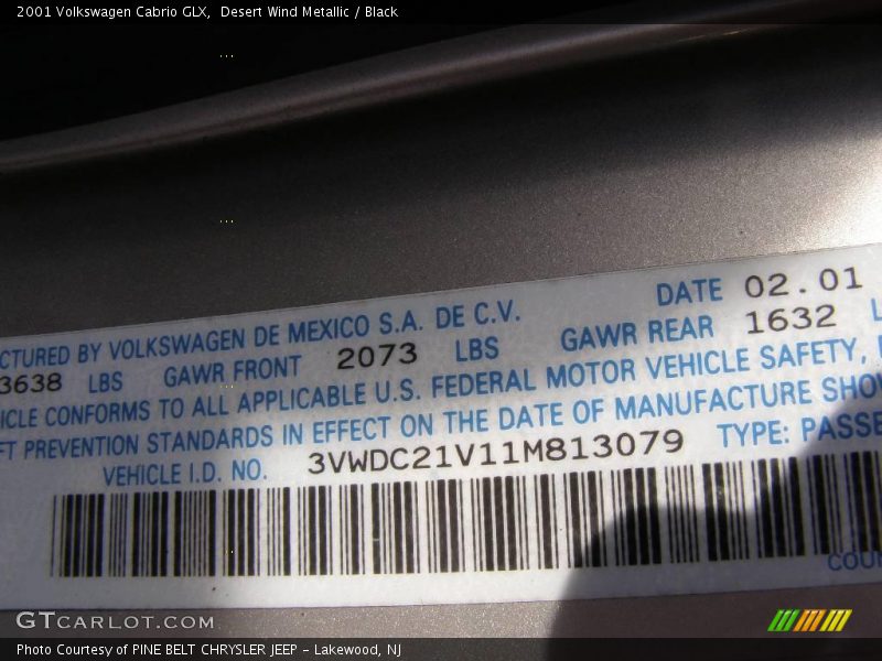 Desert Wind Metallic / Black 2001 Volkswagen Cabrio GLX
