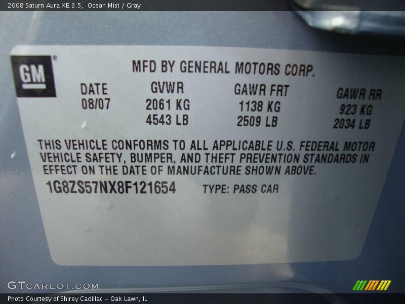Ocean Mist / Gray 2008 Saturn Aura XE 3.5