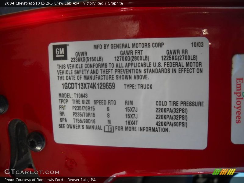 Victory Red / Graphite 2004 Chevrolet S10 LS ZR5 Crew Cab 4x4
