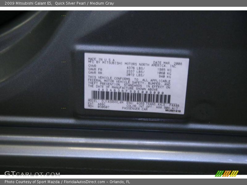 Quick Silver Pearl / Medium Gray 2009 Mitsubishi Galant ES