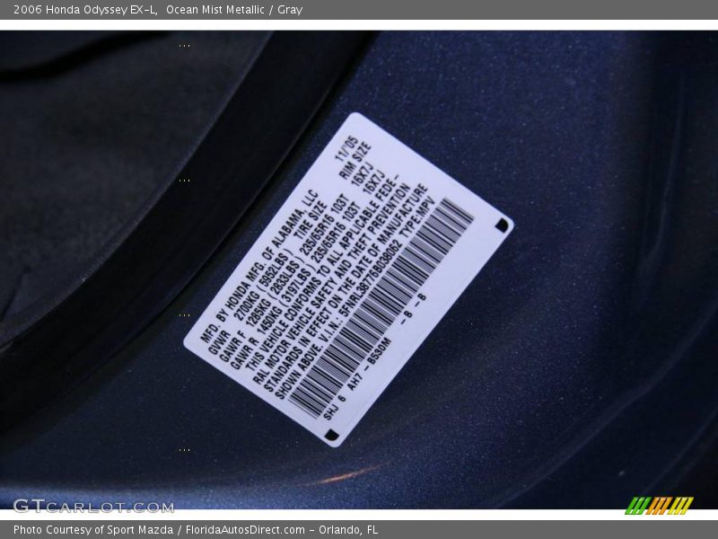 Ocean Mist Metallic / Gray 2006 Honda Odyssey EX-L