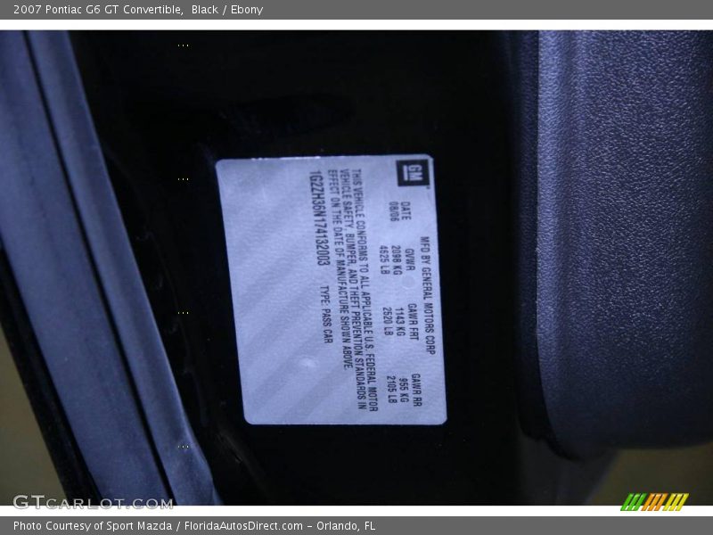 Black / Ebony 2007 Pontiac G6 GT Convertible