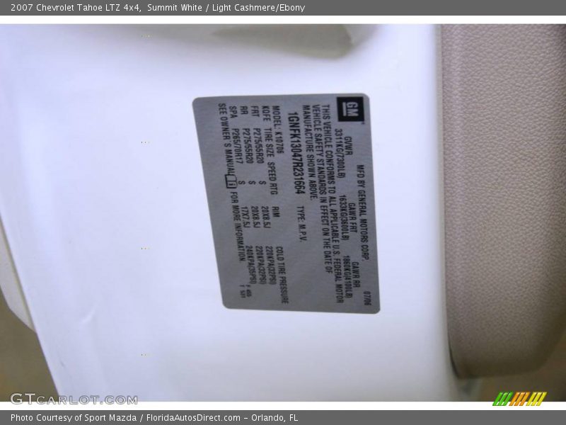 Summit White / Light Cashmere/Ebony 2007 Chevrolet Tahoe LTZ 4x4