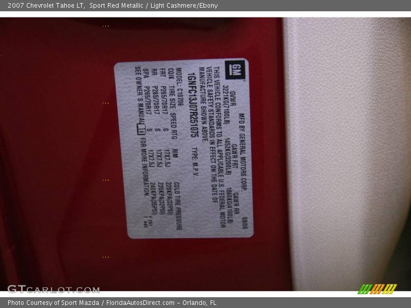 Sport Red Metallic / Light Cashmere/Ebony 2007 Chevrolet Tahoe LT