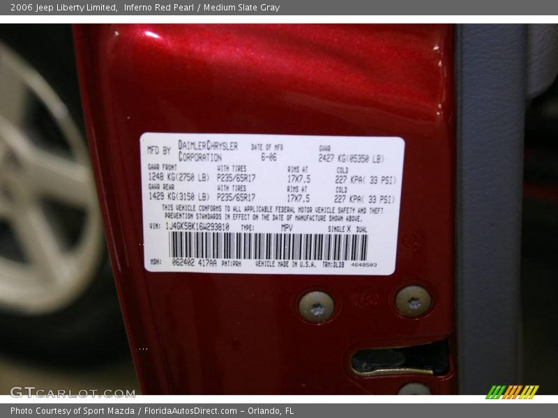 Inferno Red Pearl / Medium Slate Gray 2006 Jeep Liberty Limited