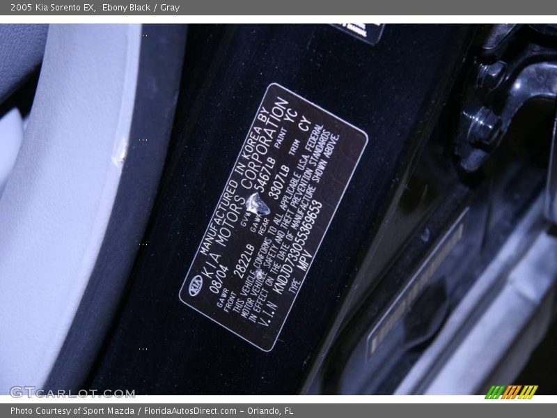 Ebony Black / Gray 2005 Kia Sorento EX