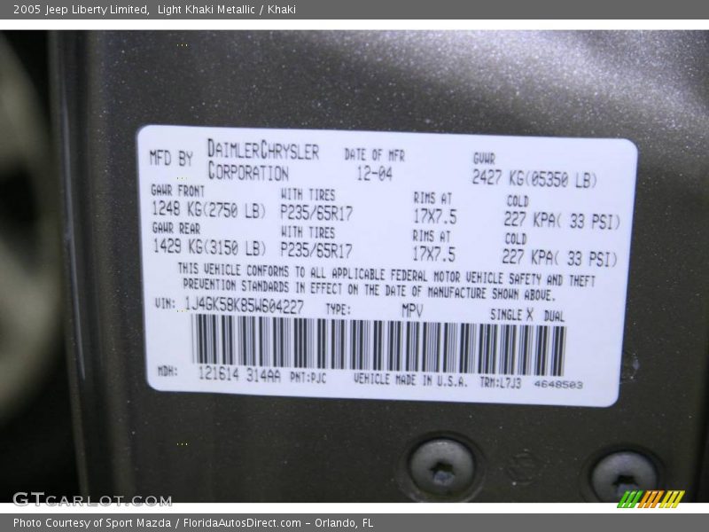 Light Khaki Metallic / Khaki 2005 Jeep Liberty Limited