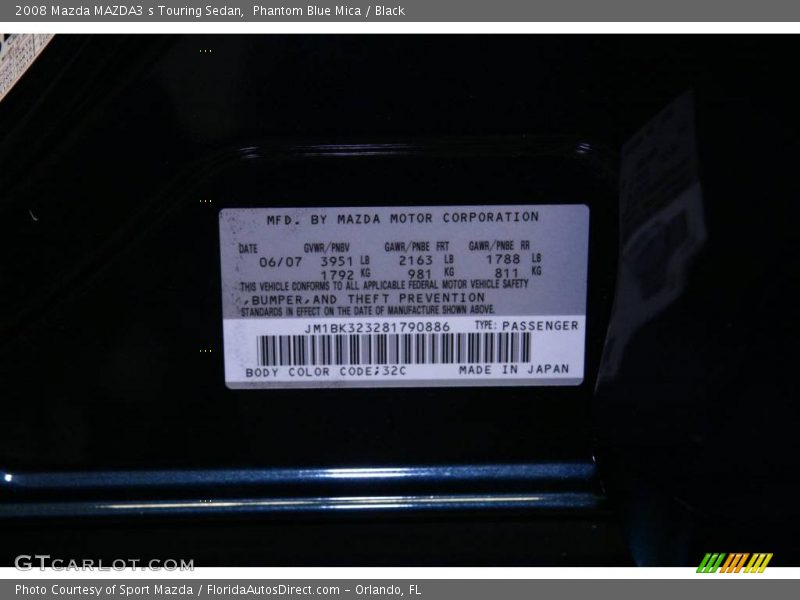 Phantom Blue Mica / Black 2008 Mazda MAZDA3 s Touring Sedan