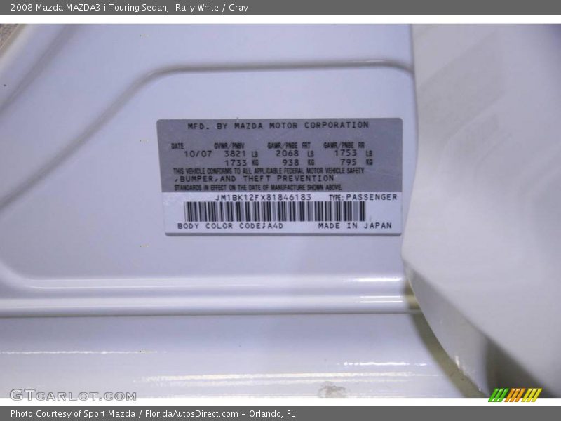 Rally White / Gray 2008 Mazda MAZDA3 i Touring Sedan