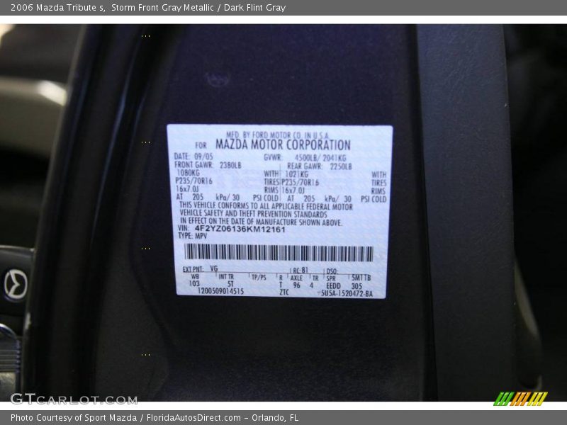 Storm Front Gray Metallic / Dark Flint Gray 2006 Mazda Tribute s