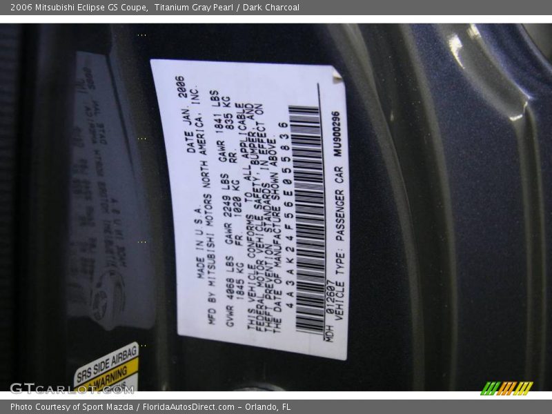 Titanium Gray Pearl / Dark Charcoal 2006 Mitsubishi Eclipse GS Coupe