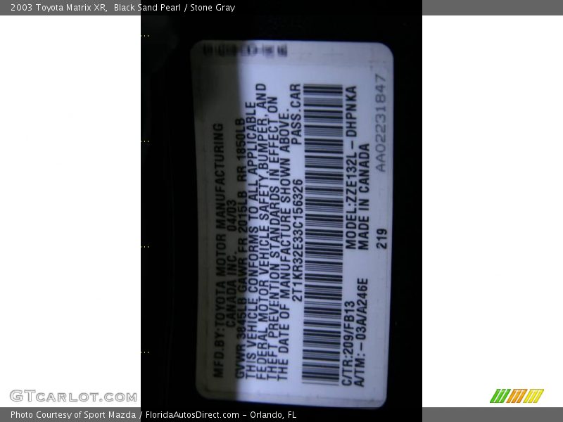 Black Sand Pearl / Stone Gray 2003 Toyota Matrix XR