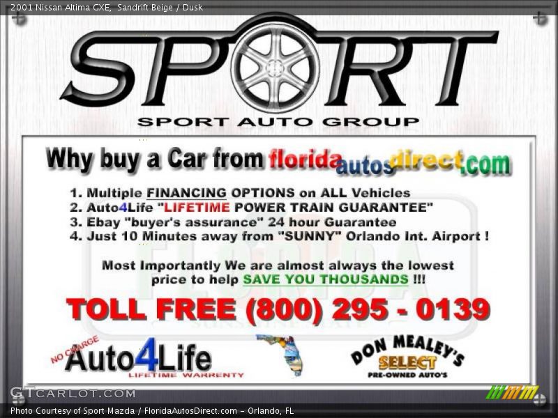 Sandrift Beige / Dusk 2001 Nissan Altima GXE