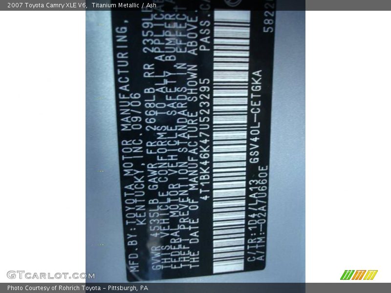 Titanium Metallic / Ash 2007 Toyota Camry XLE V6