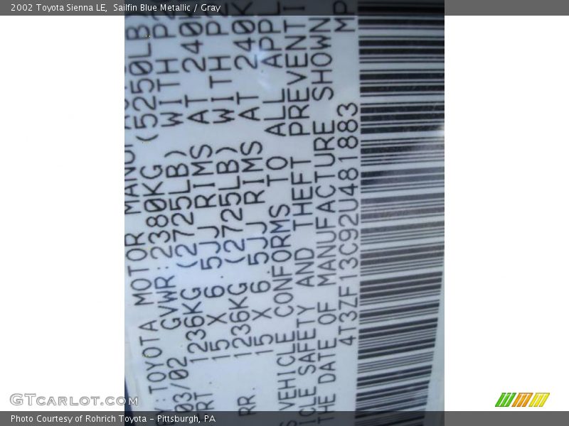 Sailfin Blue Metallic / Gray 2002 Toyota Sienna LE