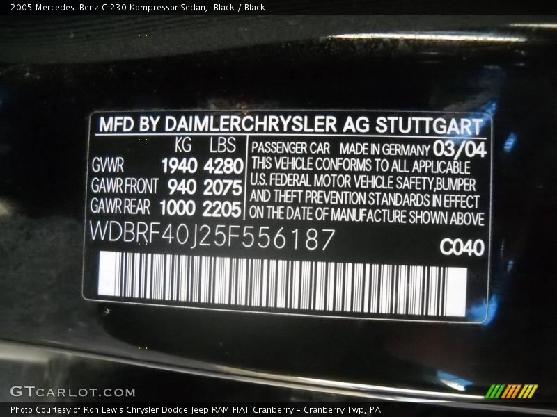 Black / Black 2005 Mercedes-Benz C 230 Kompressor Sedan