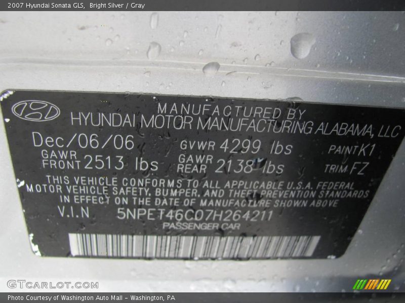 Bright Silver / Gray 2007 Hyundai Sonata GLS