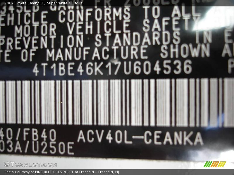 Super White / Bisque 2007 Toyota Camry CE