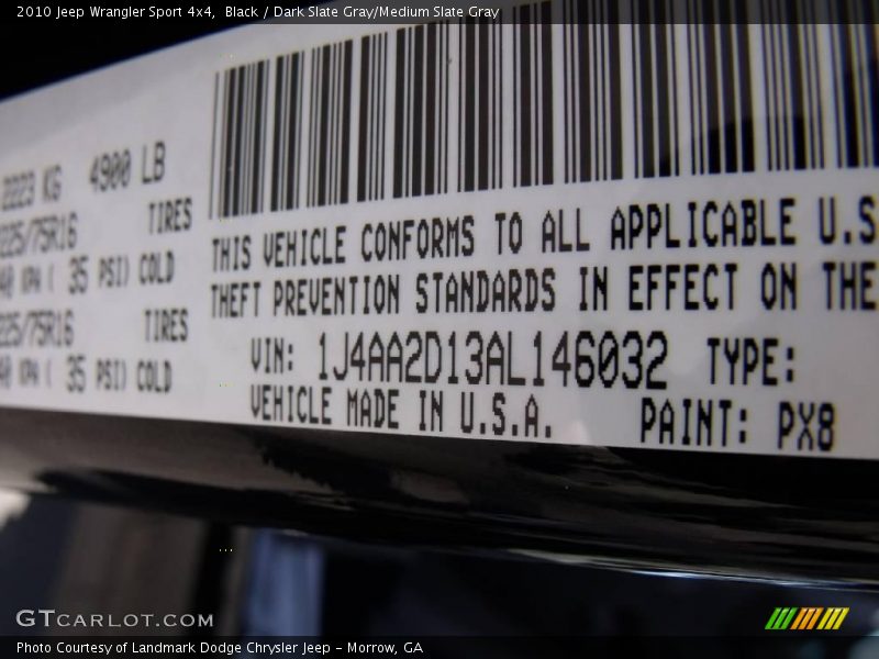 Black / Dark Slate Gray/Medium Slate Gray 2010 Jeep Wrangler Sport 4x4
