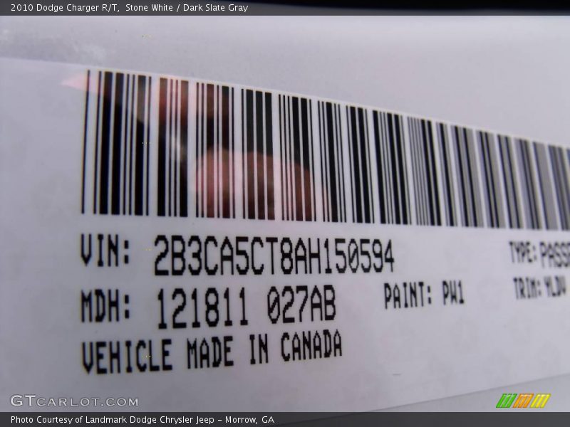 Stone White / Dark Slate Gray 2010 Dodge Charger R/T