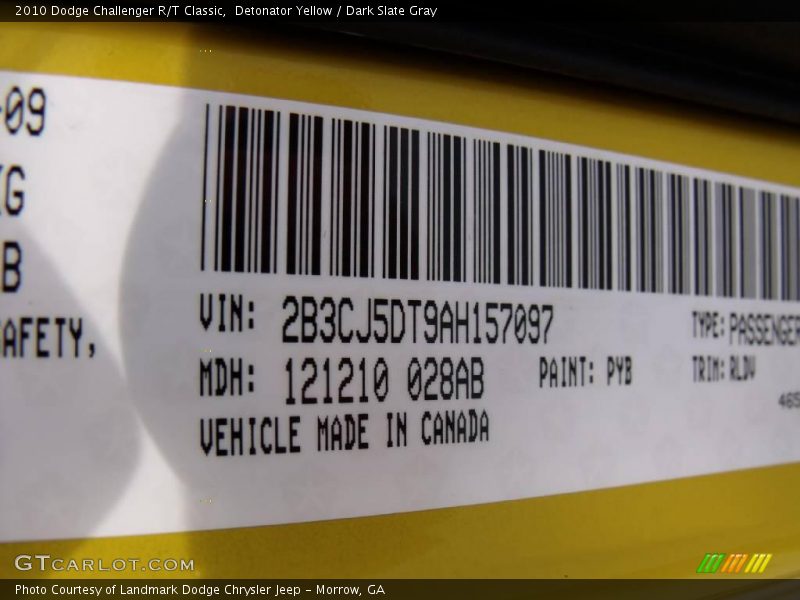 Detonator Yellow / Dark Slate Gray 2010 Dodge Challenger R/T Classic