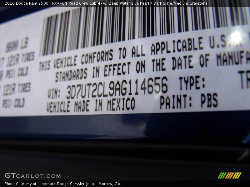 2010 Ram 2500 TRX4-Off Road Crew Cab 4x4 Deep Water Blue Pearl Color Code PBS