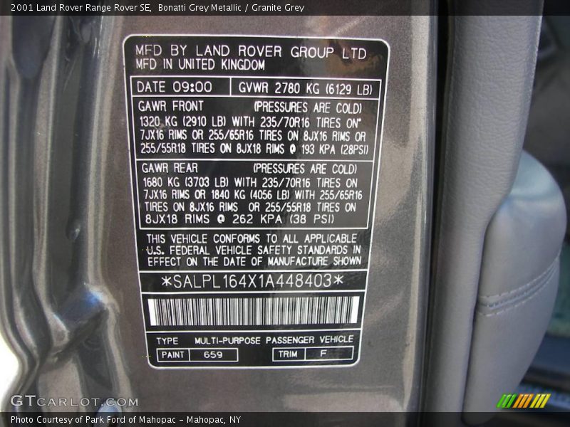 Bonatti Grey Metallic / Granite Grey 2001 Land Rover Range Rover SE