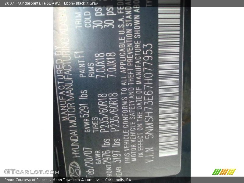 Ebony Black / Gray 2007 Hyundai Santa Fe SE 4WD