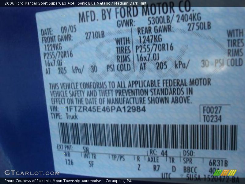 Sonic Blue Metallic / Medium Dark Flint 2006 Ford Ranger Sport SuperCab 4x4