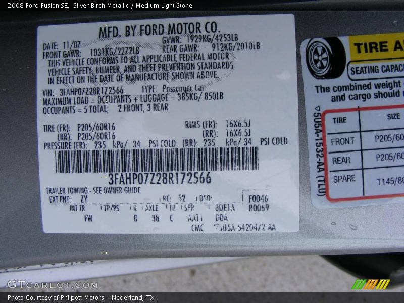 Silver Birch Metallic / Medium Light Stone 2008 Ford Fusion SE