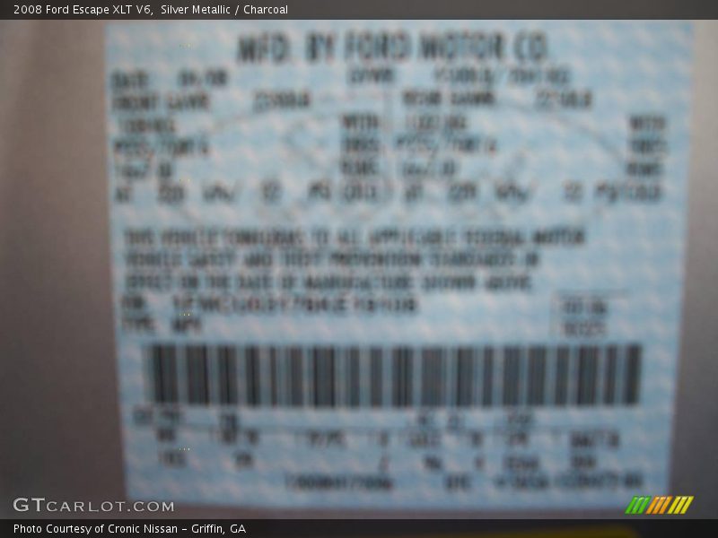 Silver Metallic / Charcoal 2008 Ford Escape XLT V6