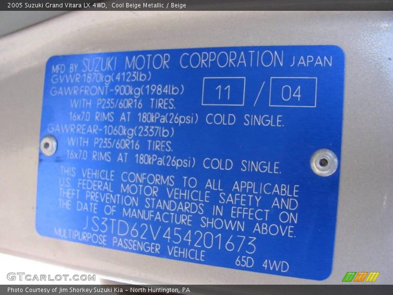 Cool Beige Metallic / Beige 2005 Suzuki Grand Vitara LX 4WD