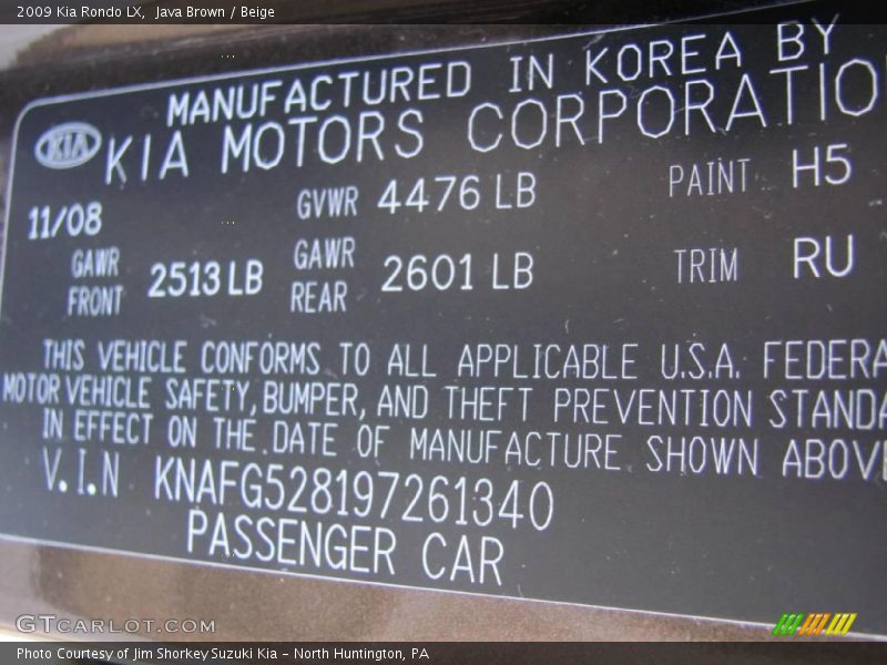 Java Brown / Beige 2009 Kia Rondo LX