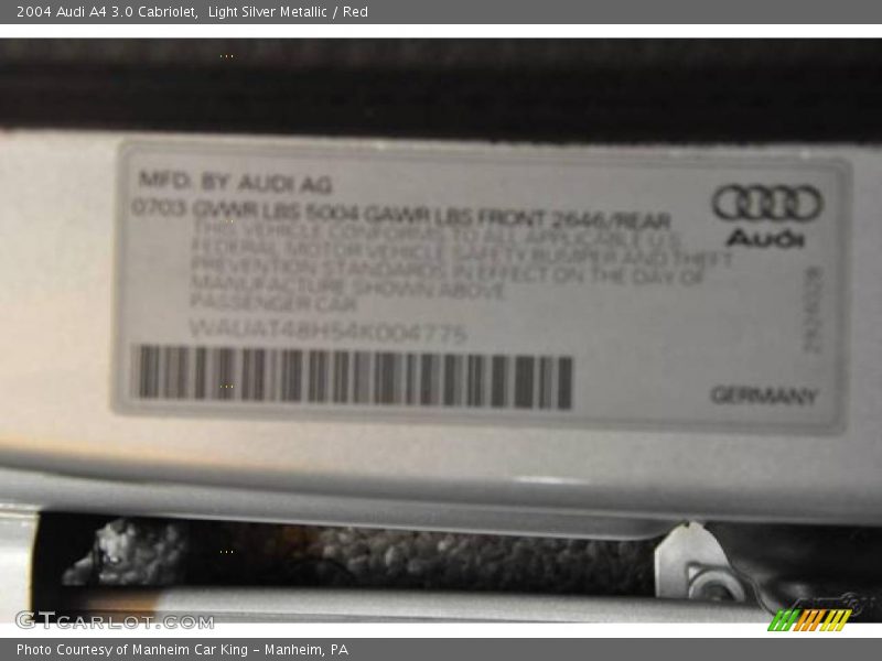 Light Silver Metallic / Red 2004 Audi A4 3.0 Cabriolet