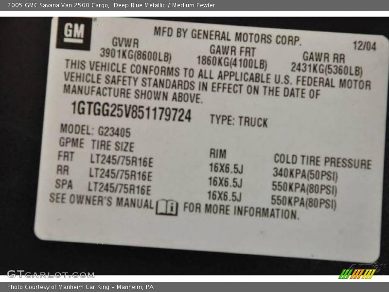 Deep Blue Metallic / Medium Pewter 2005 GMC Savana Van 2500 Cargo
