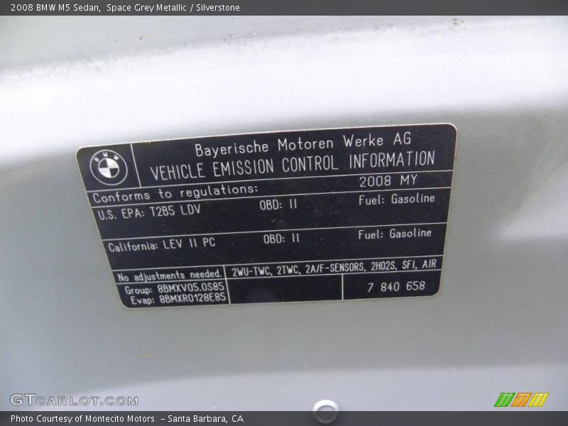 Space Grey Metallic / Silverstone 2008 BMW M5 Sedan