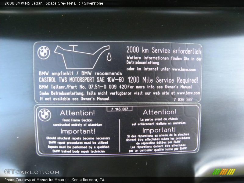 Space Grey Metallic / Silverstone 2008 BMW M5 Sedan