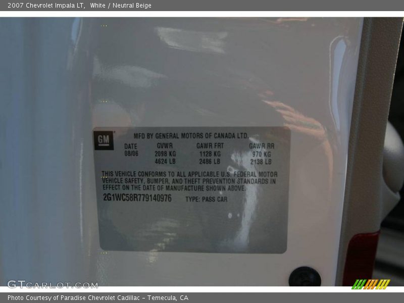 White / Neutral Beige 2007 Chevrolet Impala LT