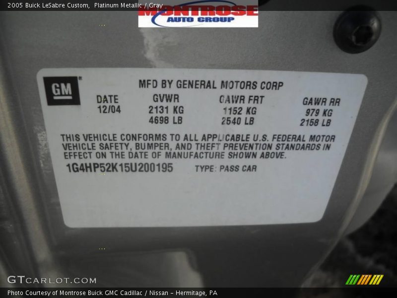 Platinum Metallic / Gray 2005 Buick LeSabre Custom