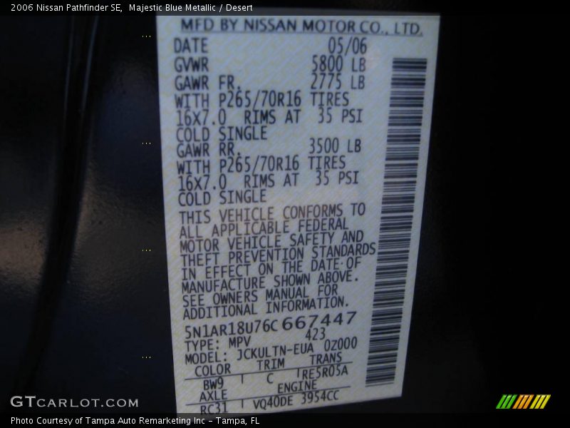 Majestic Blue Metallic / Desert 2006 Nissan Pathfinder SE