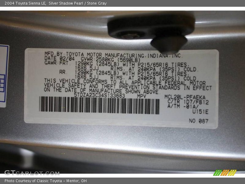 Silver Shadow Pearl / Stone Gray 2004 Toyota Sienna LE