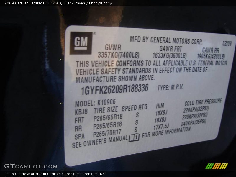 Black Raven / Ebony/Ebony 2009 Cadillac Escalade ESV AWD
