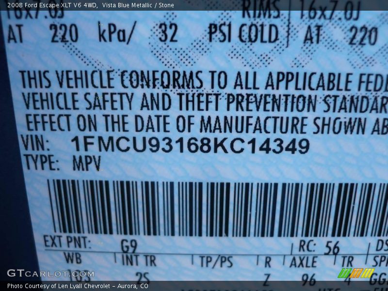 Vista Blue Metallic / Stone 2008 Ford Escape XLT V6 4WD