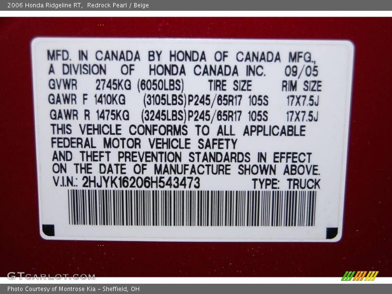 Redrock Pearl / Beige 2006 Honda Ridgeline RT