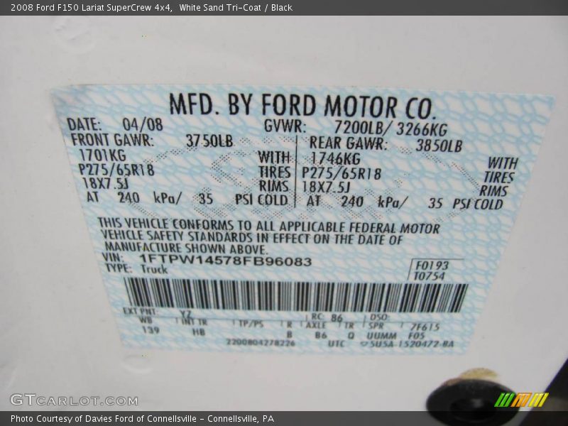 White Sand Tri-Coat / Black 2008 Ford F150 Lariat SuperCrew 4x4